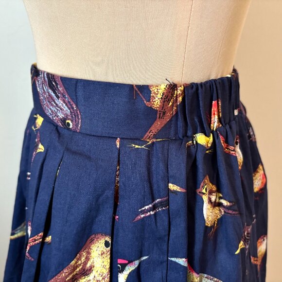 NWT Grace Karin Pleated Retro Bird Print Skirt Navy Blue Pinup 50's Look S - Picture 6 of 11